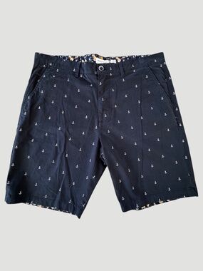 Denim & Flower Ricky Singh Men's Navy Anchor Print Chino Shorts Size 38 Nautical